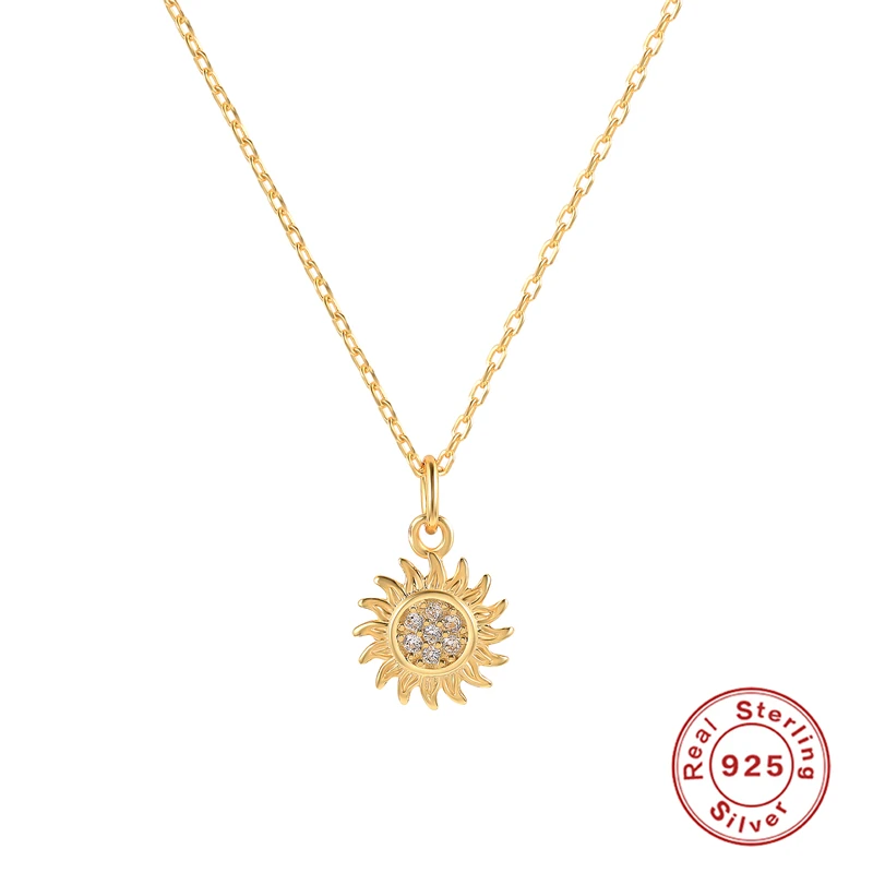 

BOAKO Plata De Ley 925 Necklace For Women Retro Sun Flower Chain Around The Neck Collares Para Mujer Bijoux Femme Vintage