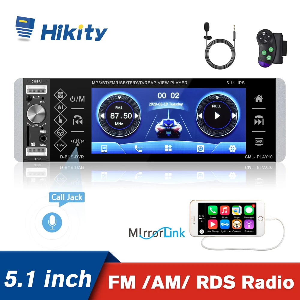 Автомагнитола Hikity 1 Din mp5-плеер двунаправленное соединение RDS AM FM 5 дюйма Поддержка