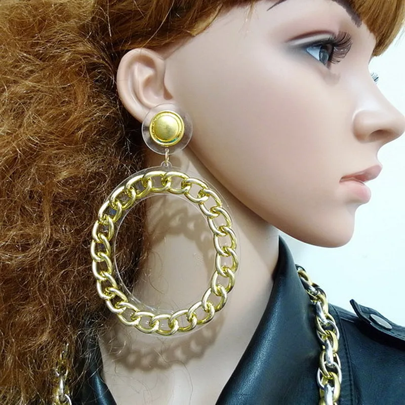 

Statement Large Acrylic Circle Link Chain Hoop Earrings for Women Punk Big Metal Gold Color Geometric Earrings Fashion Jewelry