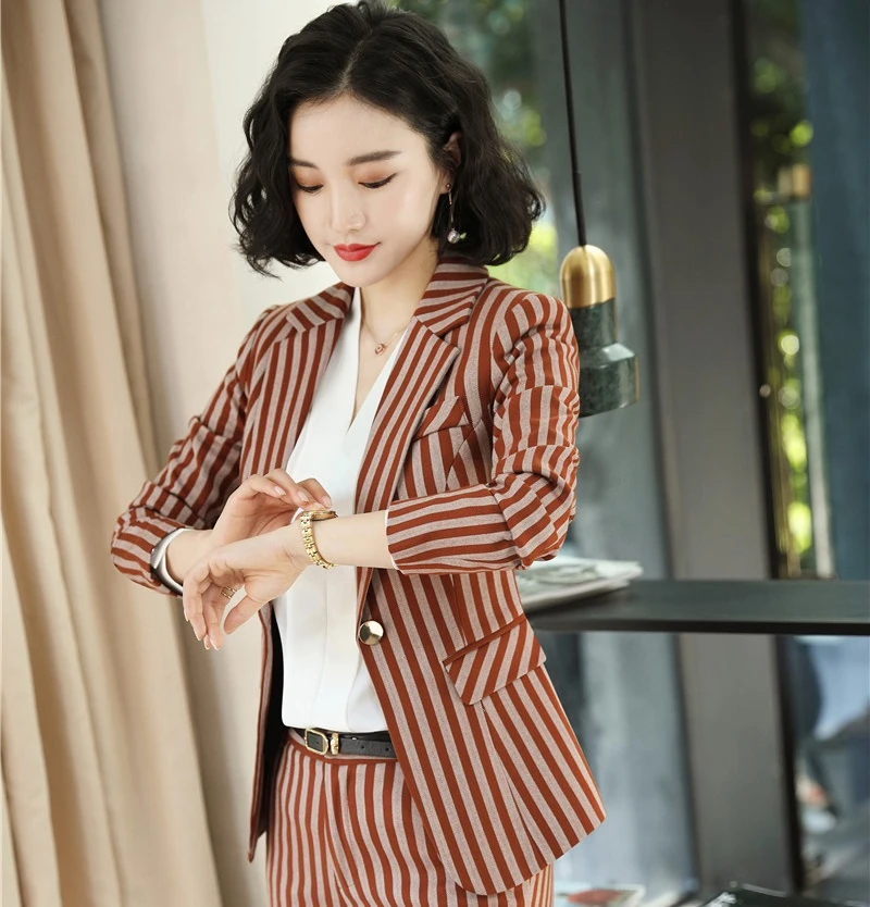 Модные полосатые женские деловые блейзеры куртки пальто формальные форменные