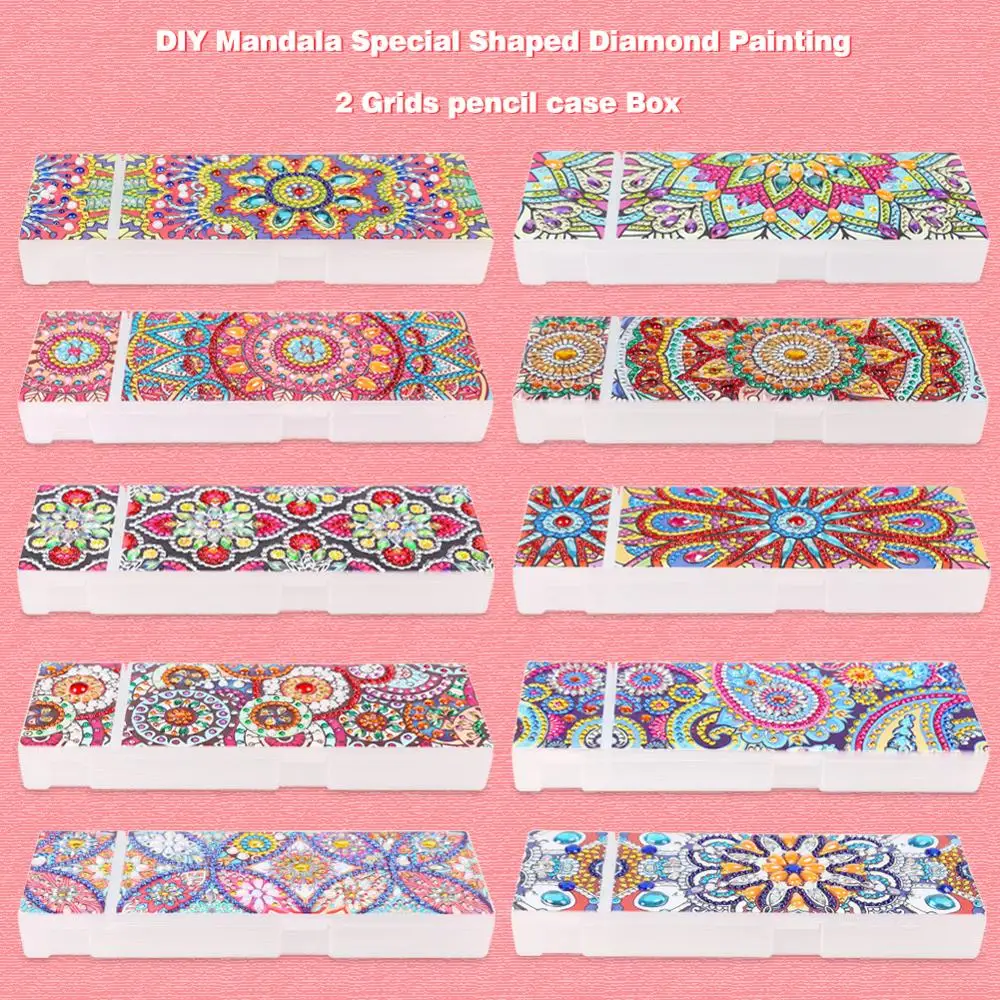 5D DIY Special Shaped Diamond Painting 2 Grids Stationery Pencil Box Rhinestones Diamond Embroidery Mandala Storage Case Gifts