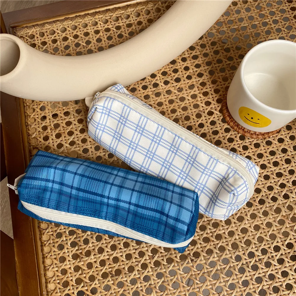 Ins Sea Salt Bule клетчатая сумка карандаш в стиле ретро простой стиль косметичка для