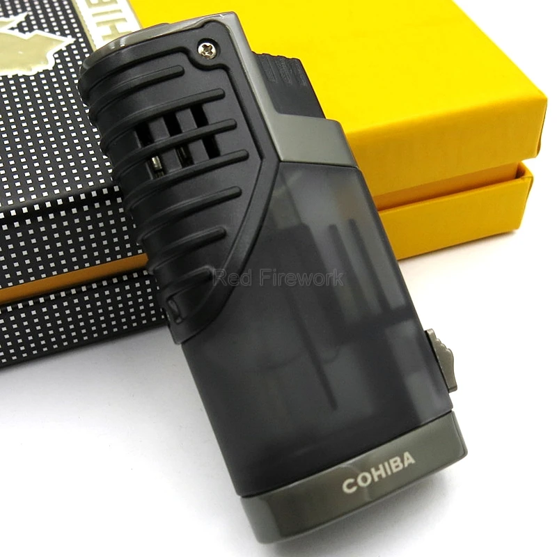 Абсолютно новые зажигалки COHIBA, классические, портативные, ветрозащитные, тройные, 3 пламени, сигареты, сигары, зажигалка с сигарой, удар, подарочная коробка