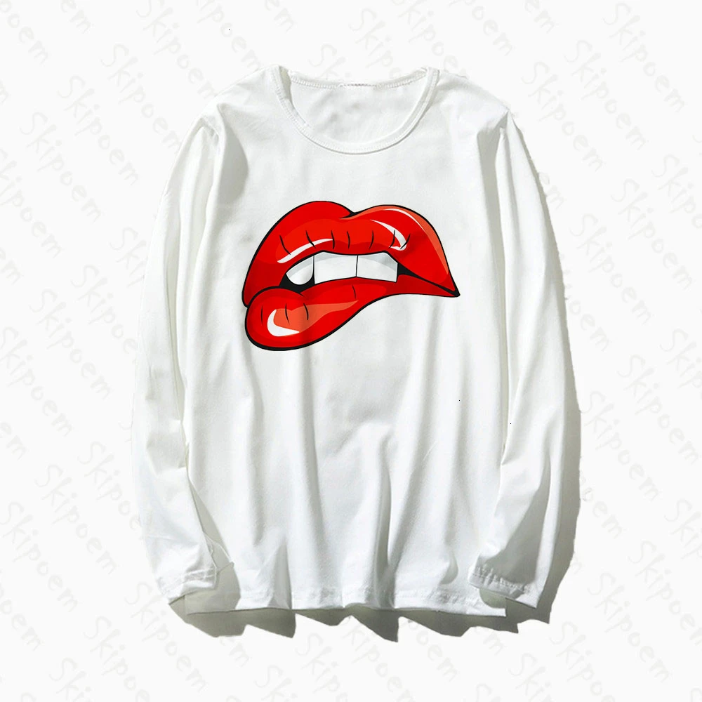 Губы Поп Арт дизайн футболка женская Эстетическая корейский стиль Винтаж Панк с