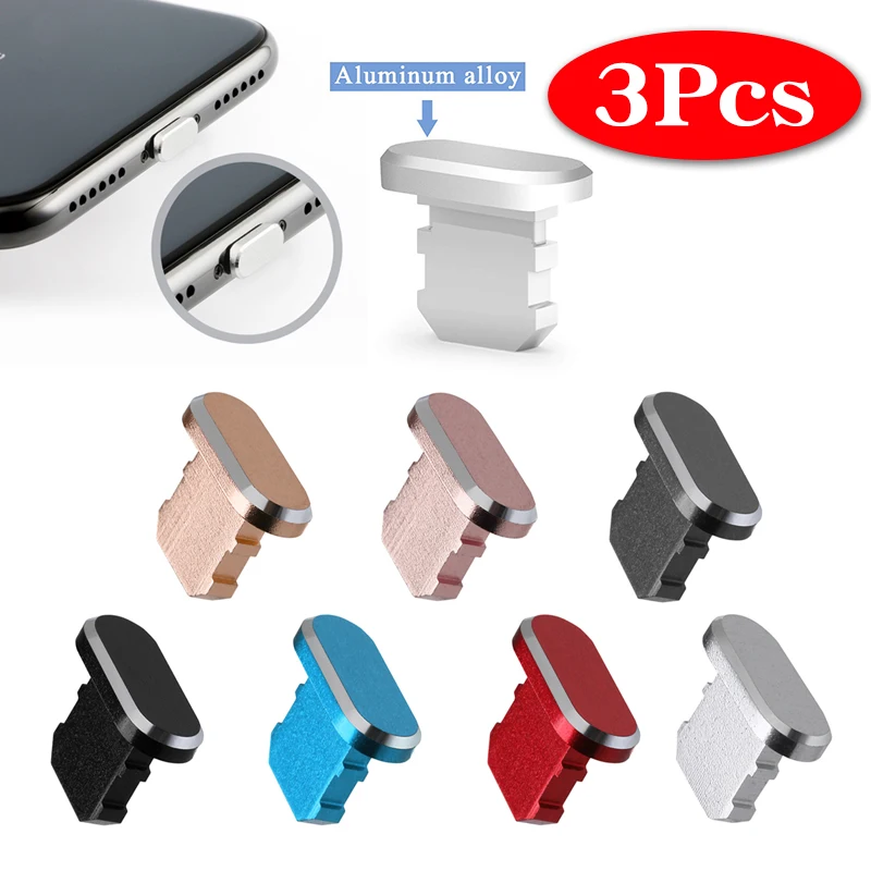 

3Pcs Colorful Metal Anti Dust Cap Charger Plug USB Port Dustproof Cover for iphone 11 12 Pro X XR Max Mobile Phone Accessories