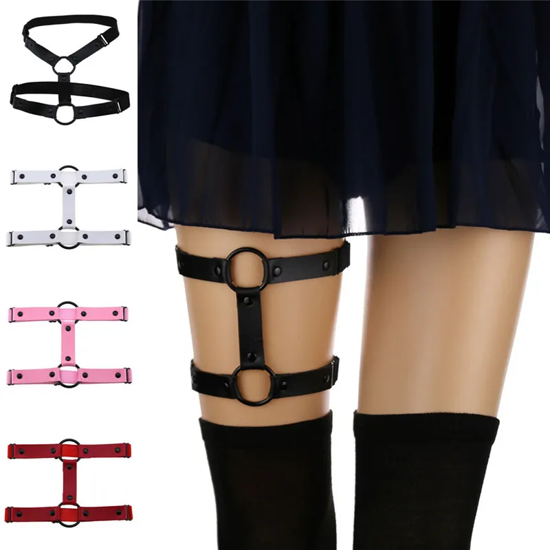 

Gothic Punk Leather Garter Girl Black Grunge Leg Jewelry Straps Thigh Harness Body Bondage Harajuku Accessories sexy lingerie