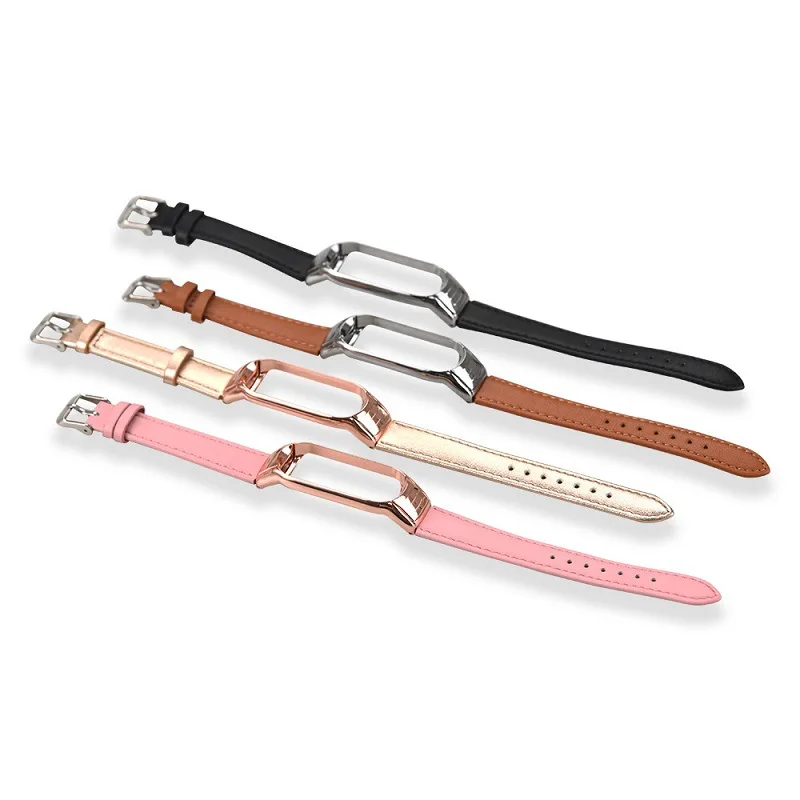 

Suitable for millet 4 bracelet strap leather for millet Bracelet 3 strap leather with metal frame strap For Xiaomi wrristband