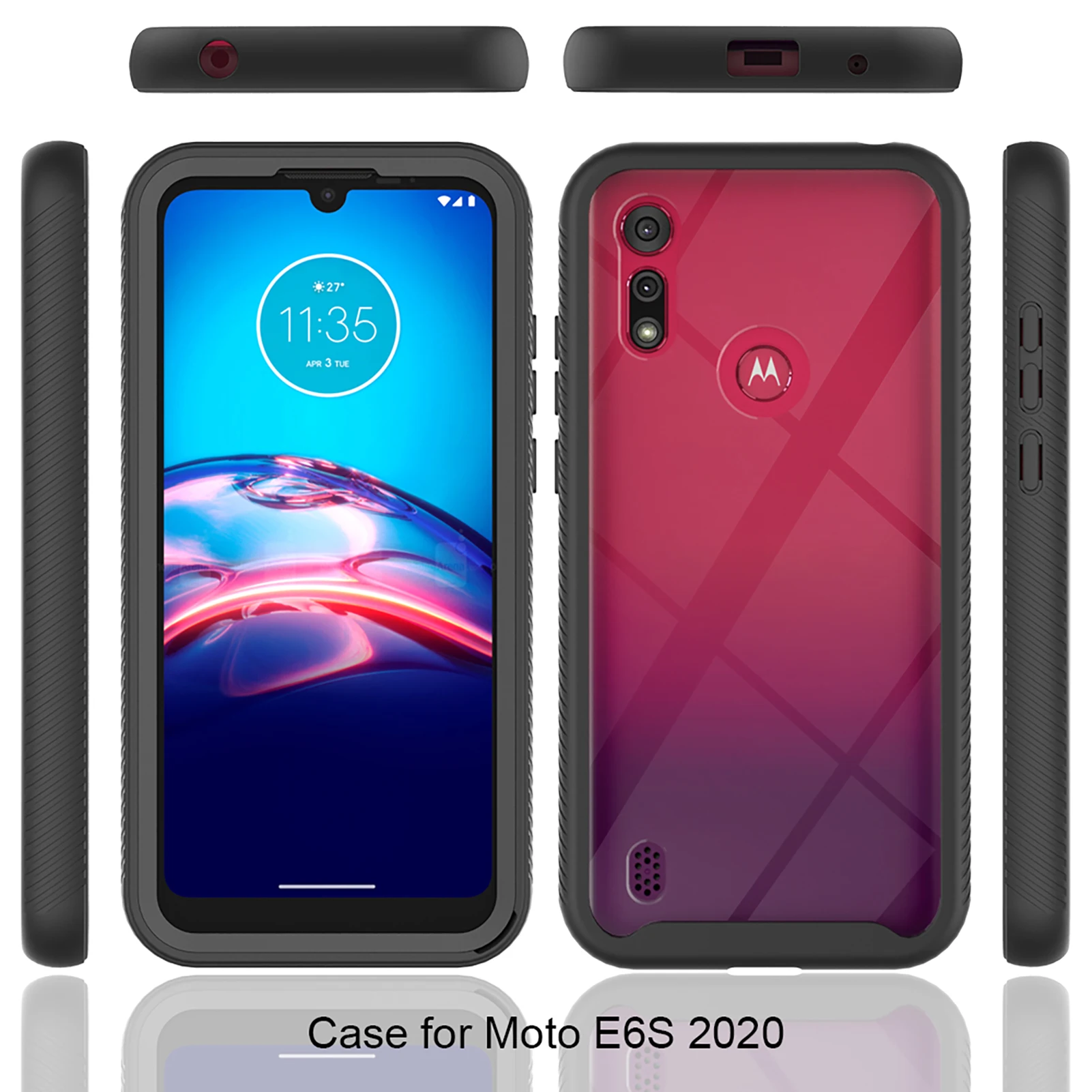 

Shockproof Armor Phone Cover For Moto E6S 2020 Slim Case with Front Frame