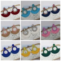 long fringe drop dangle earrings 2020 rhinestone bohemian tassel earrings for women cotton silk fabric party female jewelry