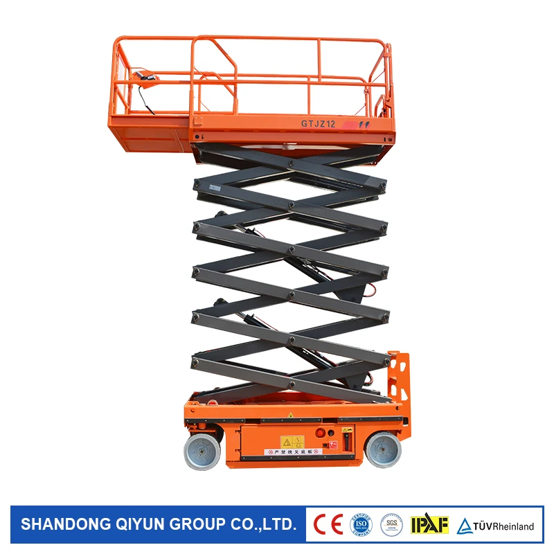 

Qiyun CE ISO 12m hydraulic mobile scissor lift Self-propelled lift platform electric man lifts aerial working in factory