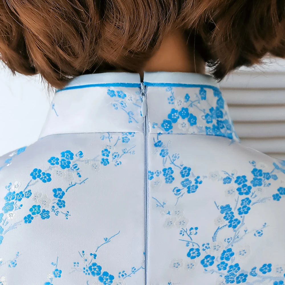 

Chinese Style Cheongsam Elegant High Split Satin Qipao Women Sexy Slim Mandarin Collar Evening Party Dress Vintage Vestidos