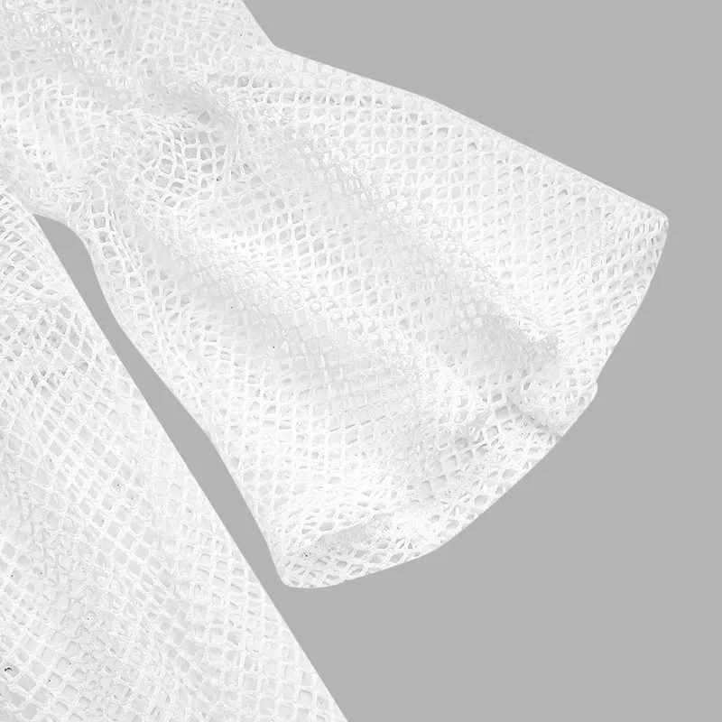 

Women Summer Dress 2021 VONDA See Through Mesh Dress Summer Bohemian Sundress Vintage Long Sleeve V Neck High Waist Vestidos