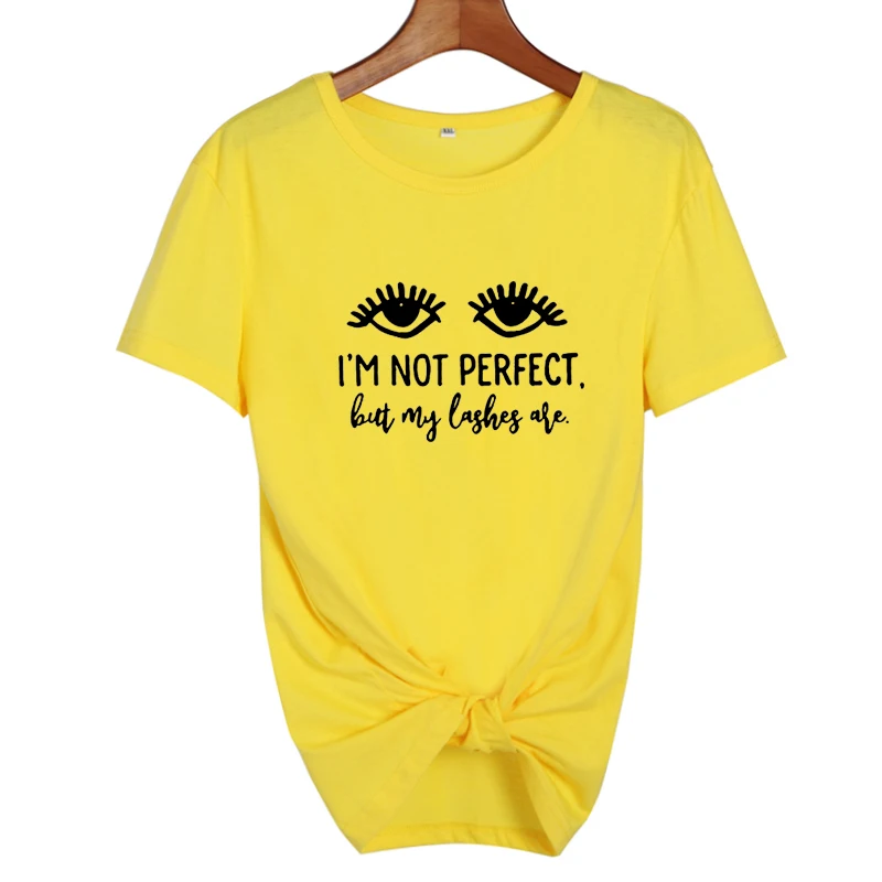 yellow-black Moda Mujer женская одежда хипстер Tumblr Blogger лозунг черная белая футболка я не идеально, но мои ресницы - Цвет: yellow-black