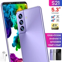 Téléphone portable S21, Version globale, plein écran 5.3 pouces, 16 go + 512 go, Android 11, 1440x3200, 5G, 4950 mah, caméra  (4)