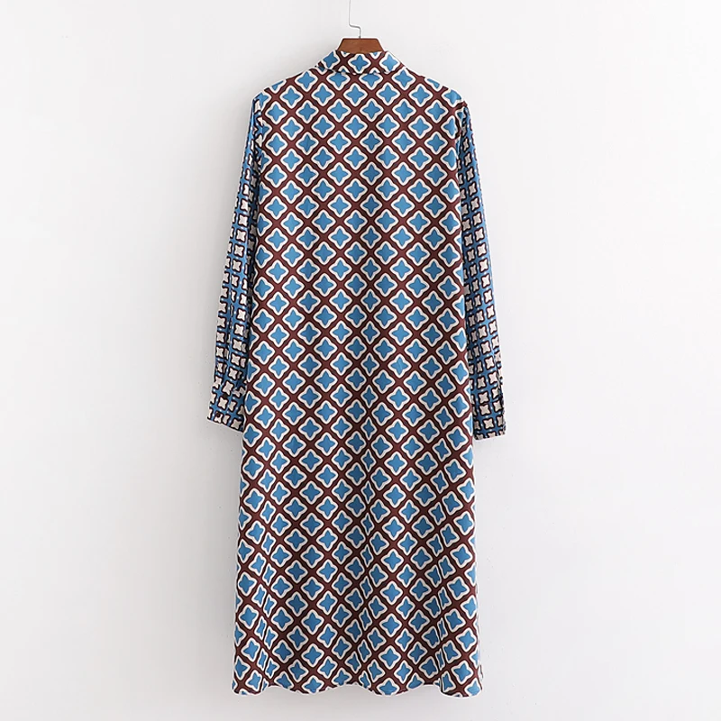 ZOEPO платья с геометрическим принтом женские модные отложным воротником