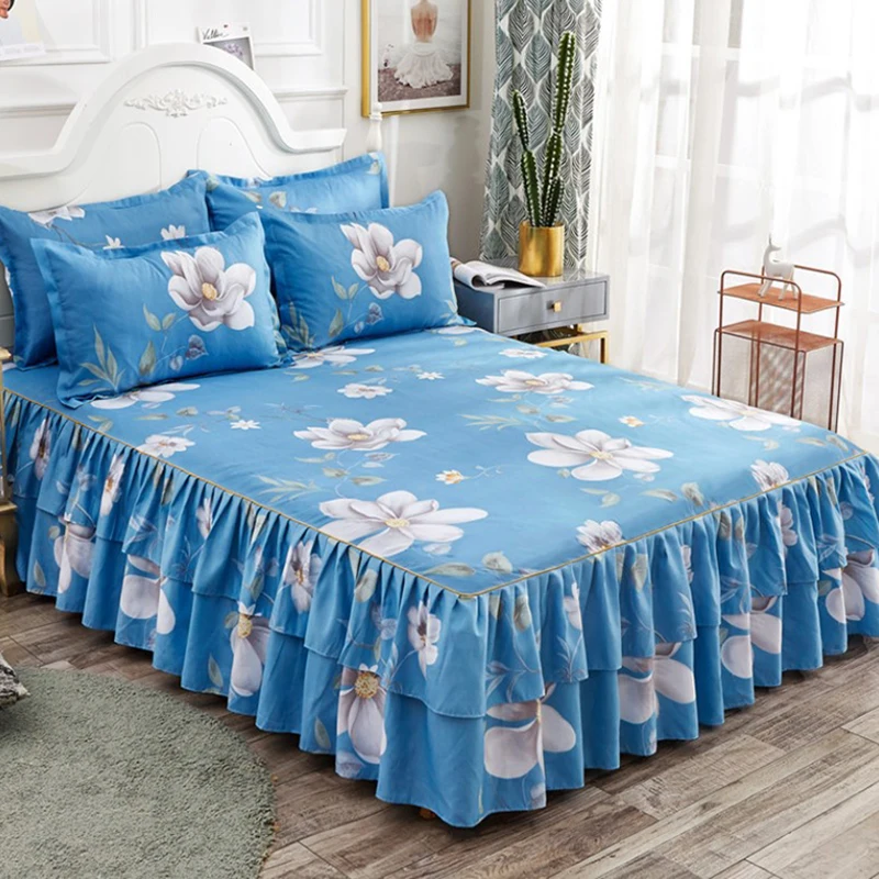 

Print Soft Bed Skirt Home Bedroom Double Layers Bed Skirt Bedsheet Bed Cover Skirt Non-slip Mattress Cover Couvre Lit Bedspread