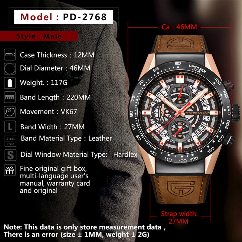 

Quartz men's watches PAGANI DESIGN top brand sport watch men military chronograph male wateproof fashion clock Large dial 46MM