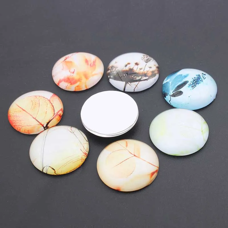 

10pcs/lot Mixed Leaf Pattern 25mm Round Photo Glass Cabochon Demo Flat Back For Handmade Bracelet Necklace Jewelry Making