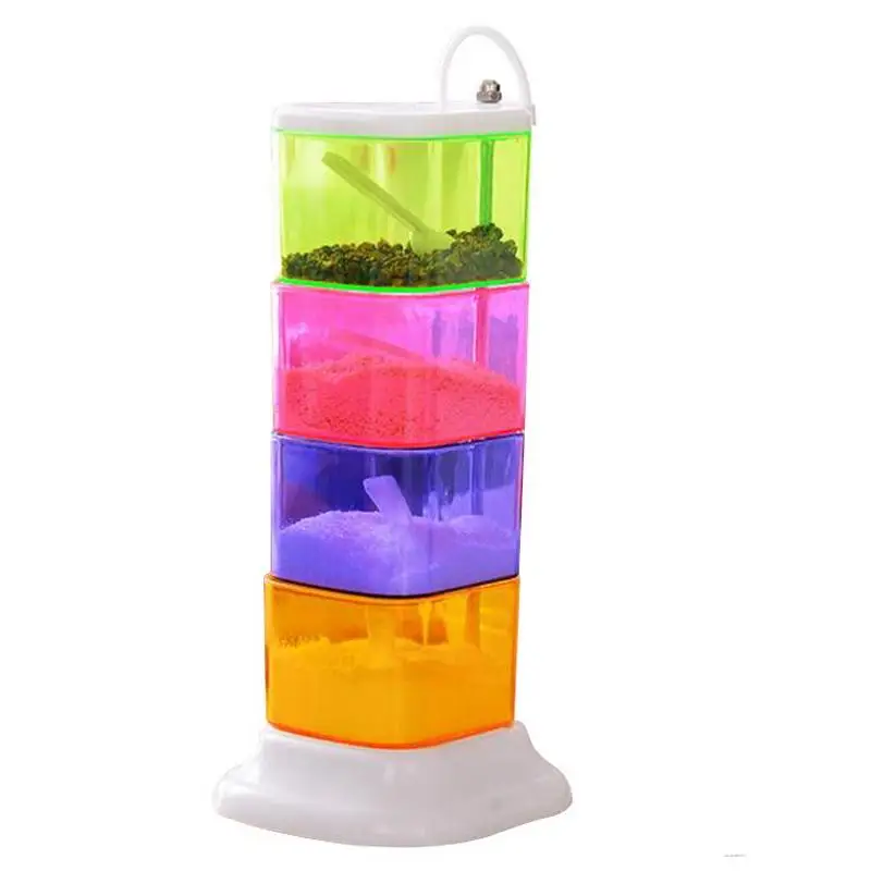 

Вертикальная коробка для приправ, четырехслойная коробка для специй с LidRotatableSeasoning, многослойные Креативные кухонные принадлежности, банка ...