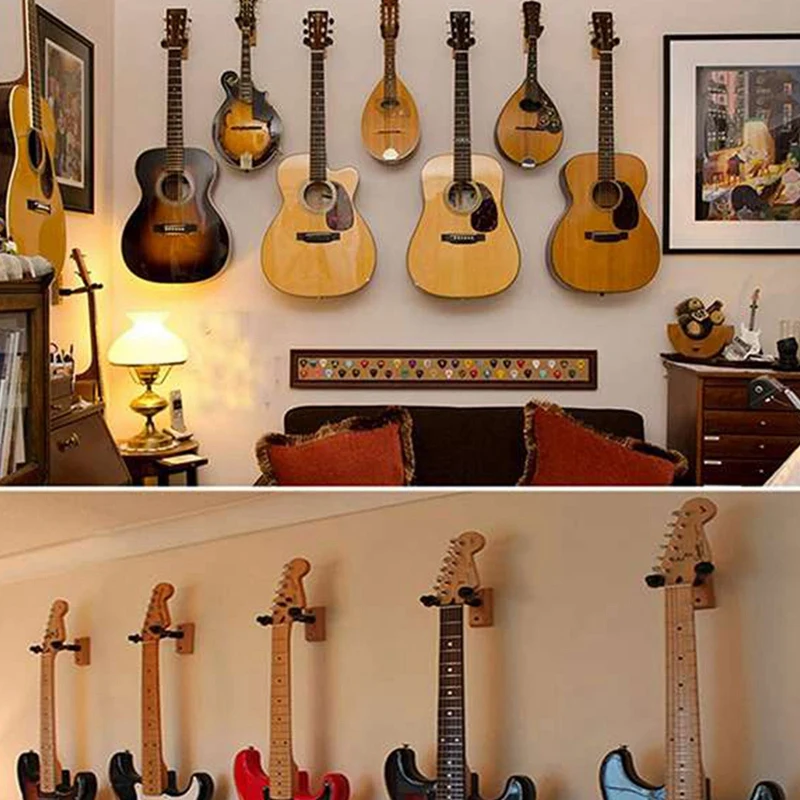 

6Pcs Guitar Wall Mount Hanger Hardwood Guitar Hanger Wall Hook Holder Stand Display Fits All Size Guitars Bass Ukulele