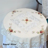 round embroidered linen ribbon cotton tablecloth bedside table teapot lid garden microwave