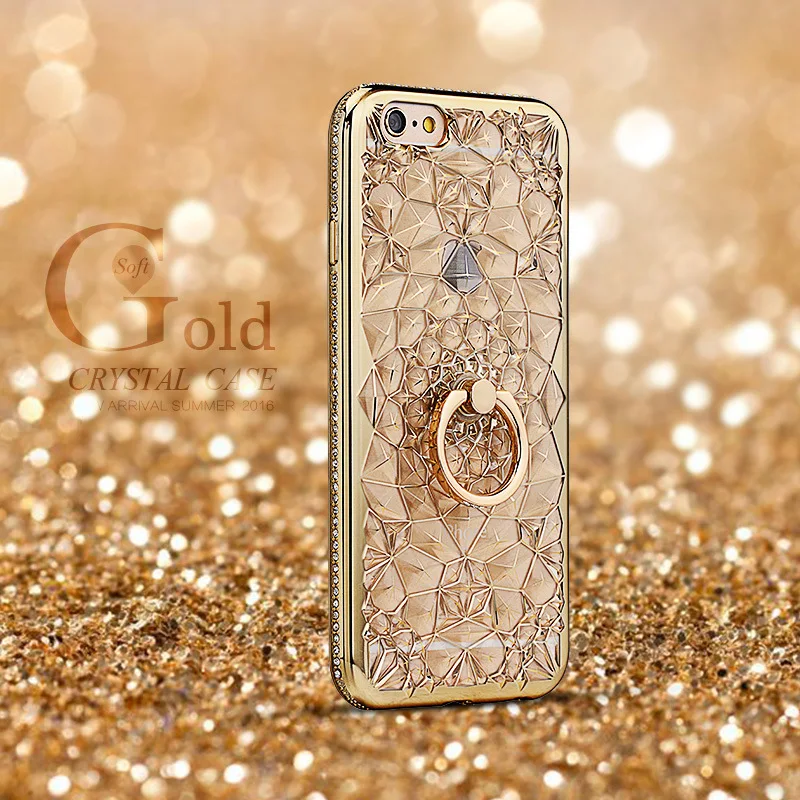 Для iPhone X Xs Max XR чехол Роскошные 3D мягкое кольцо Капа для iPhone 5, 5s, SE 6 S 7 8 плюс кольцо кремния блеск горный хрусталь Стенд Крышка