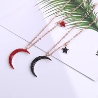 yun ruo 2021 rose gold color luxury qualities fashion black moon star pendant necklace titanium steel jewelry woman gift no fade