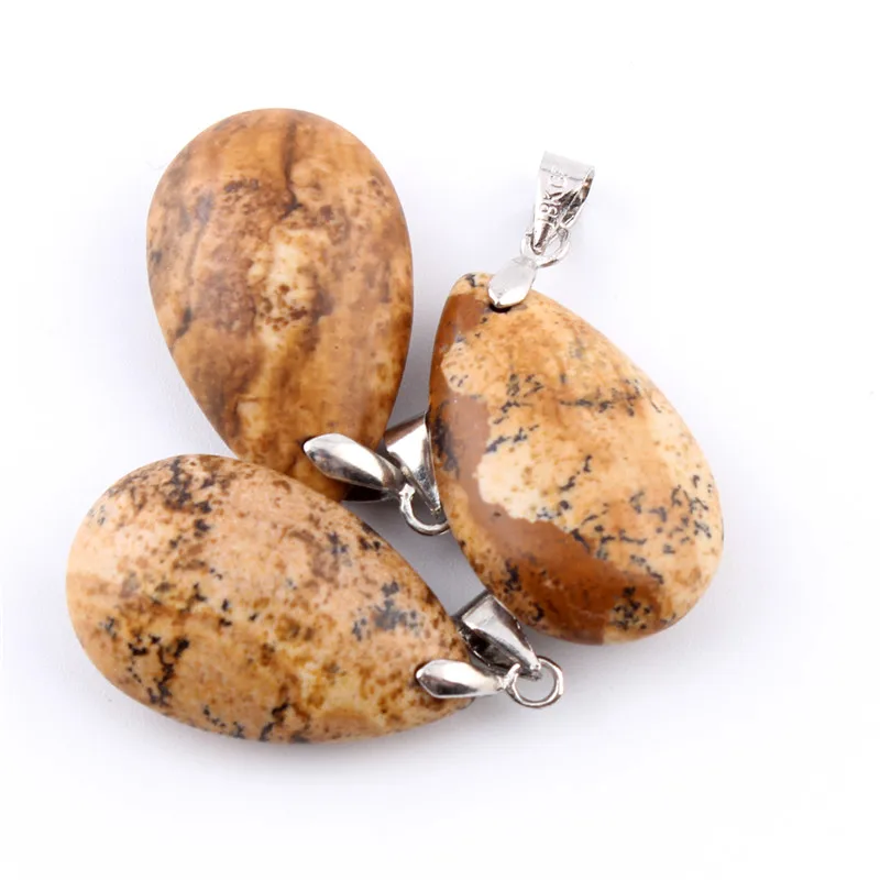 10pcs Picture Jasper 10 шт./лот Лабрадорит подвески в форме капель воды натуральный камень карфты рейки бусины маятник кристалл Чакра Исцеление Камень с бесплатным мешком - Цвет: 10pcs Picture Jasper