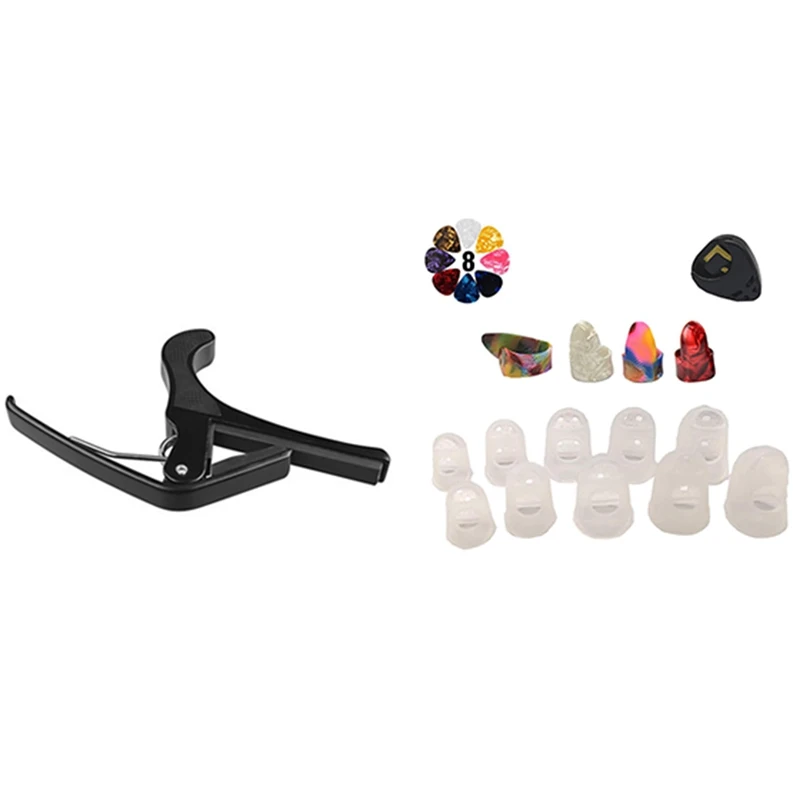 

Акустическая электрическая гитара Банджо триггер каподастр Ключ Зажим с гитарным стартовым комплектом медиаторы для пальцев, защита для п...