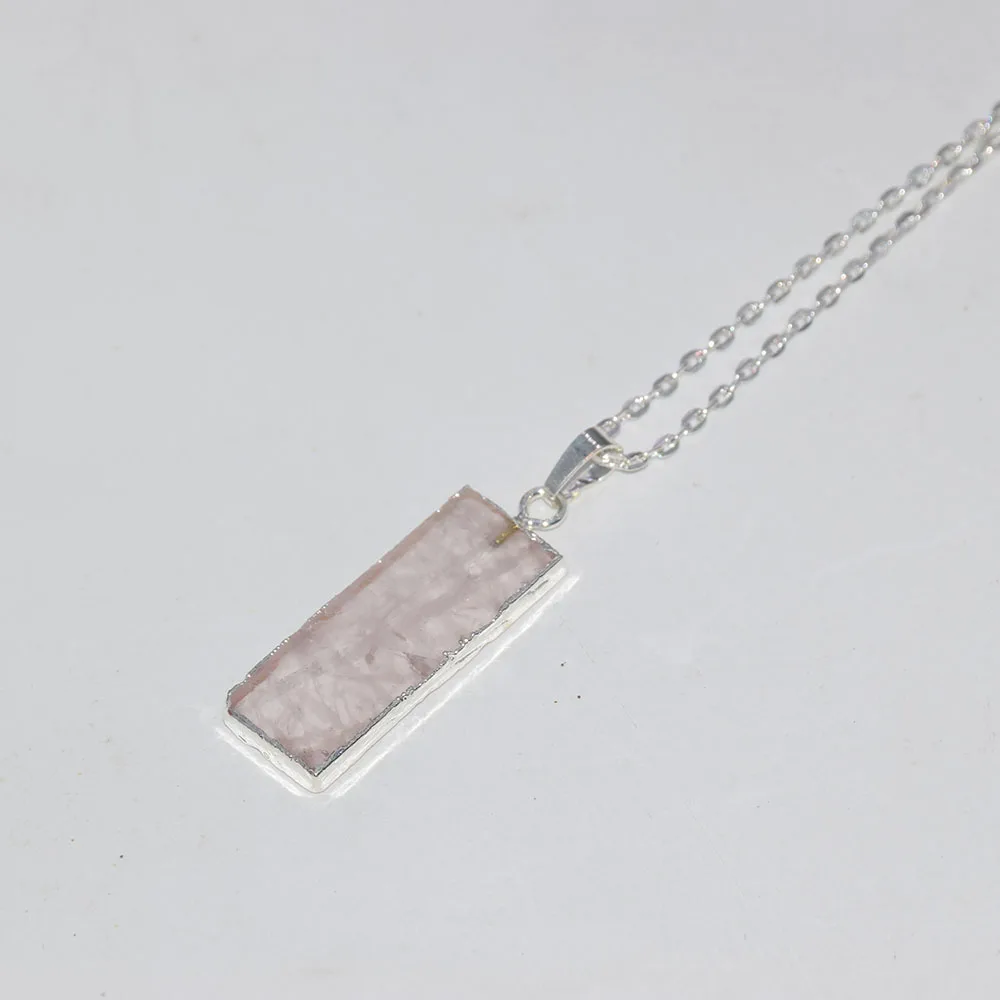 

Ожерелье с подвеской из натурального кварцевого камня с розовым кристаллом, женское прямоугольное длинное большое ювелирное изделие с роз...