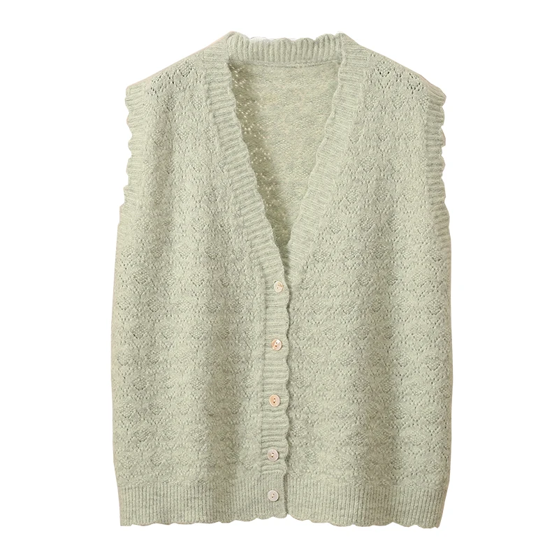 

Korean Fashion Women Sweater Vest Sweet Elegant Vintage Sleeveless Green Knitted Cardigan Female Button Down Pink Knitwear 2021