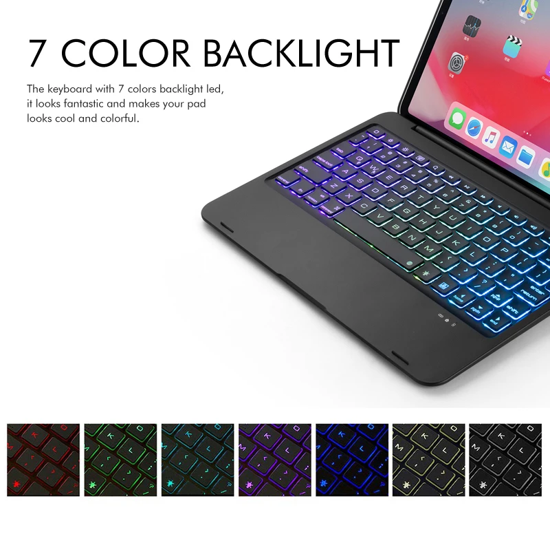 [Новое] Bluetooth клавиатура чехол для Apple iPad Pro 11,", 7-Цвет с подсветкой и жесткий Беспроводной клавиатура с смартфона с держателем для карт