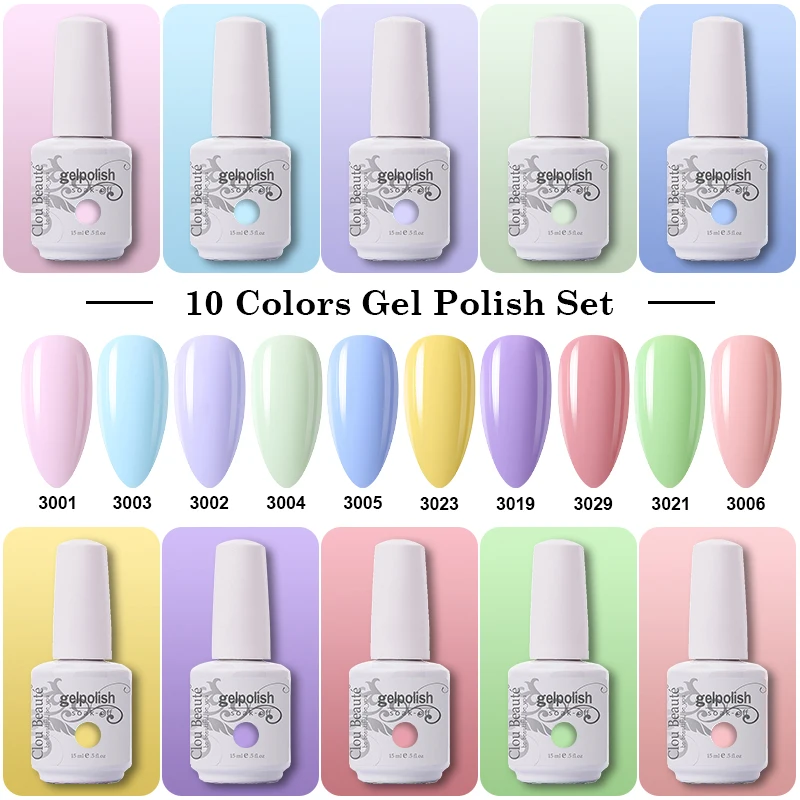 

Clou Beaute 10pcs Gel Nail Polish Set Gel Kit Semi Permanent Nails Art Hybrid Varnish Gel Soak Off UV LED Lacquer Manucure