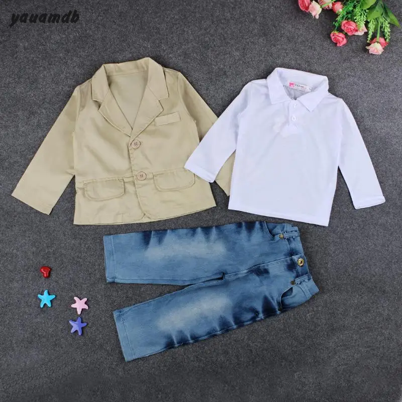 

Yauamdb Kids Sets Spring Autumn Boy 3-8y Coat+Shirt+Cowboy Pant 3pcs Suits Cotton Fashion Brand Children's Clothes 50
