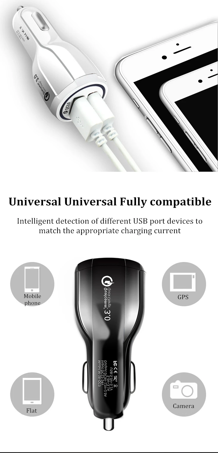 Автомобильное зарядное устройство, двойной USB, быстрая зарядка 3,0 для автомобильного телефона, адаптер для быстрой зарядки, Мини Автомобильное зарядное устройство, адаптер для прикуривателя
