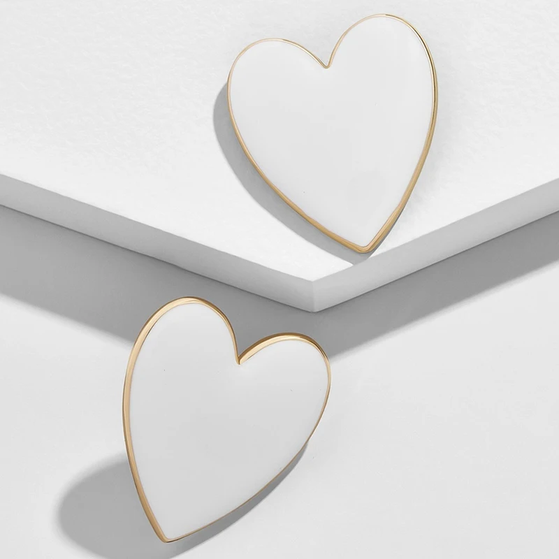 

Big Enamel Heart Stud Earrings For Women Black Oil Gold Street Trendy Jewelry Statement Love Stud Earring Gifts For Girlfriends