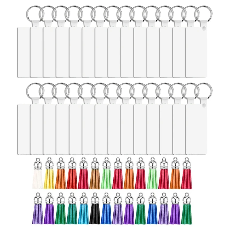 

Acrylic Keychains Blank Colorful Tassels Metal Decoration Keyrings Acrylic Transparent Blank Set for DIY Projects
