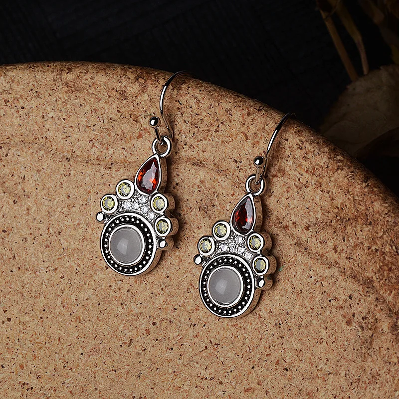 Серьги Bague Ringen женские винтажные темпераментные с камнем Moonstone в форме капли воды