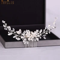 a33 pearl wedding comb head jewelry bride hair clips floral headpiece crystal women tiaras rhinestone bridal hair accessories