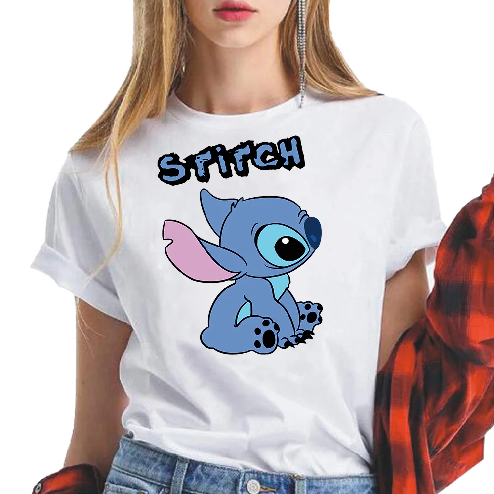 

Unhappy Stitch Women Disney Clothing Tops Women's Cartoon Design Everyday Activities Tshirts Female T Shirt White Oversized Tees
