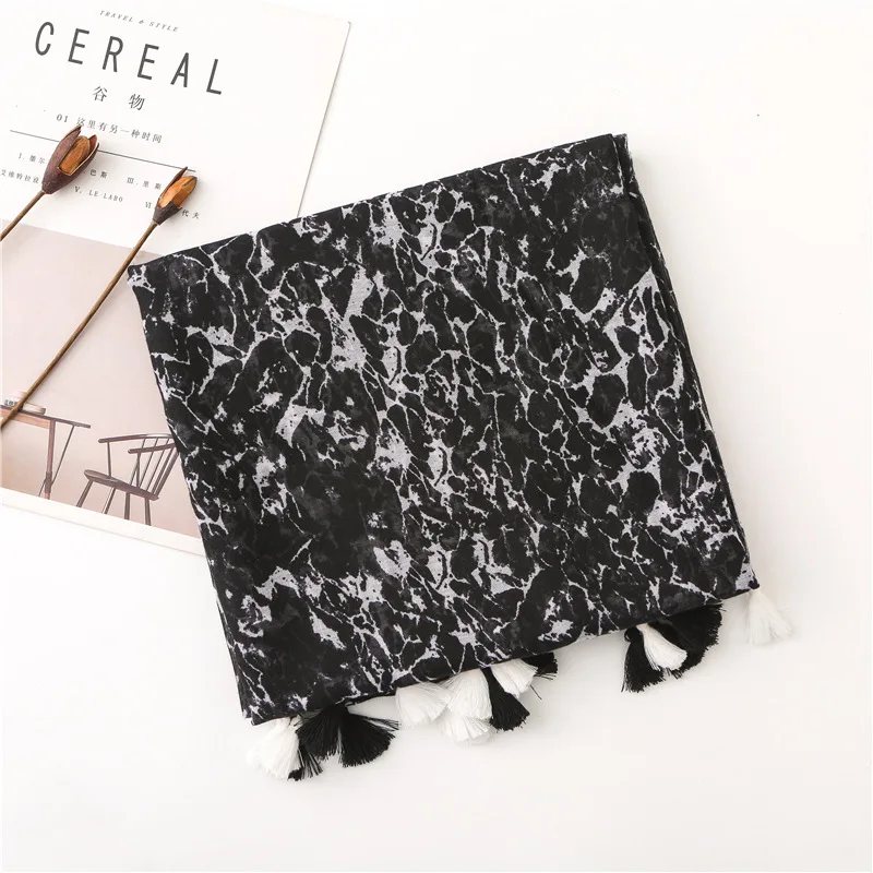 Женский длинный платок 2020 черный белый шарф с узором из камней большой размер