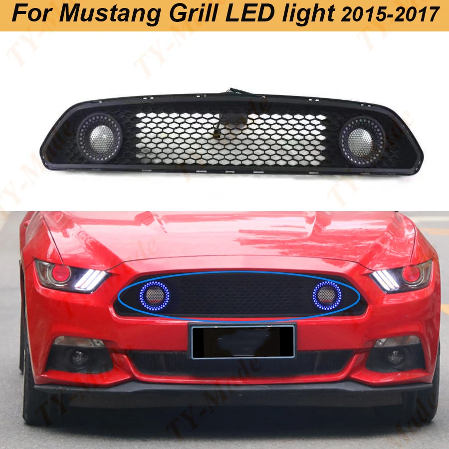 

For Mustang GT500 Style ABS Grill With Led Trim Body Kit Tuning Part For Mustang Black Front Bumper Grill Racing 2015 2016 2017