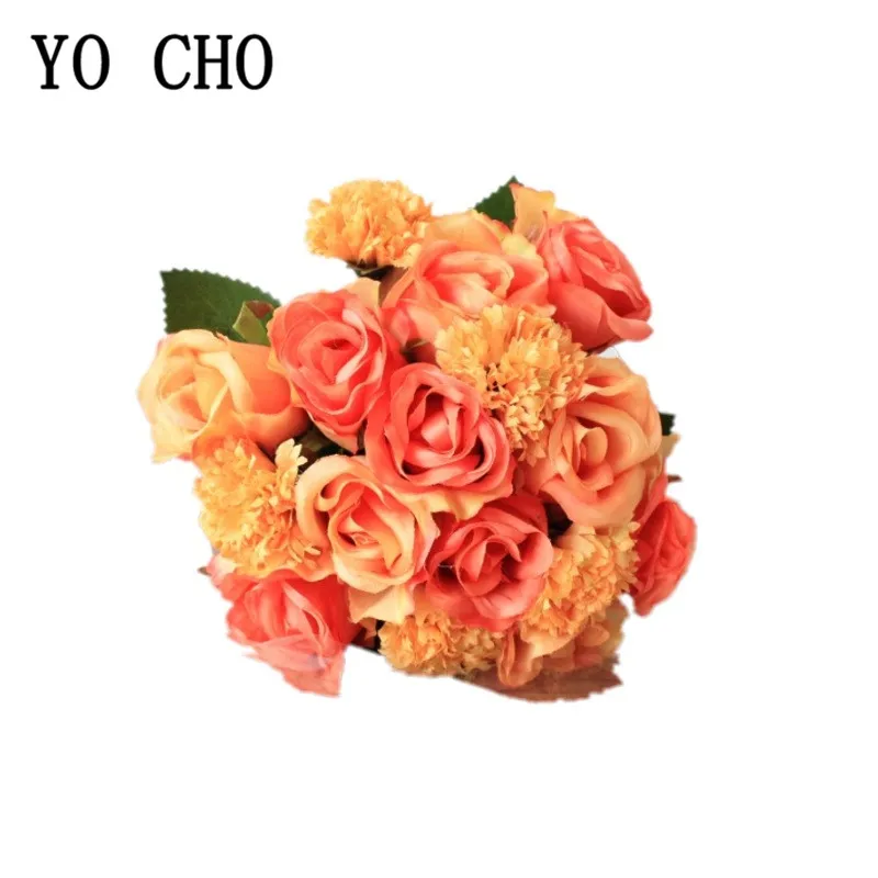 YO CHO 16pc Silk Rose Carnation Artificial Flower Bouquet Wedding Party Decoration DIY Faux Flore Scrapbooking Craft Fake | Свадьбы и