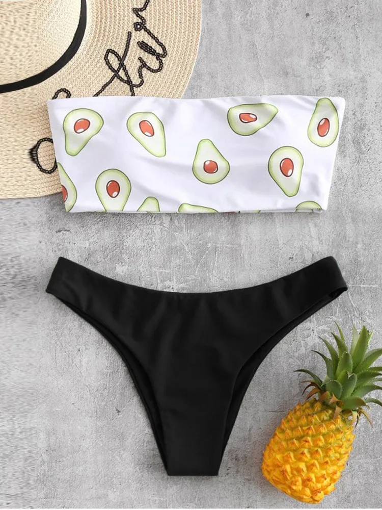 Комплект бикини с принтом авокадо трусики-трусы стринги высоким вырезом