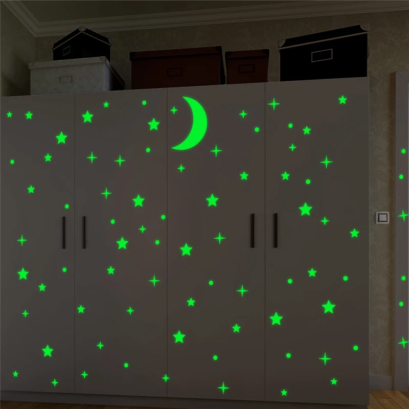 Светящиеся на стену наклейки в виде звезд и Луны домашний декор для спальни
