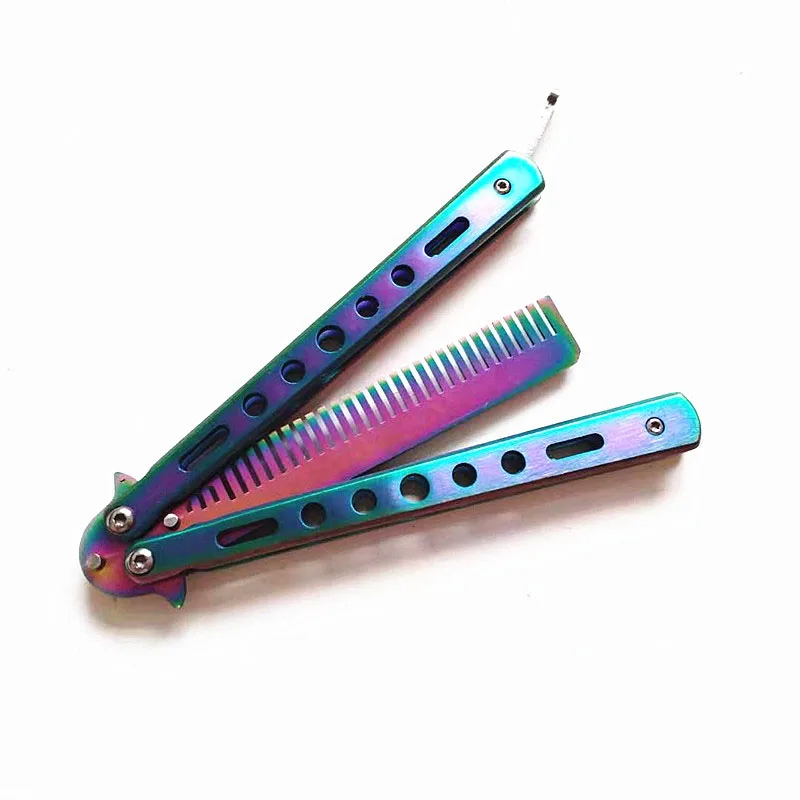 

Foldable Comb Stainless Steel Practice Training Butterfly Knife Comb Beard Moustache Brushes Hairdressing Styling Tool tijeras