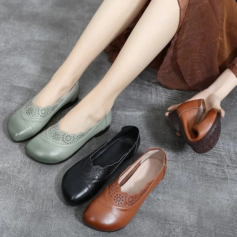 Ladies luxury brand genuine leather autumn shoes for womens plus size 41 42 loafers female comfort flats