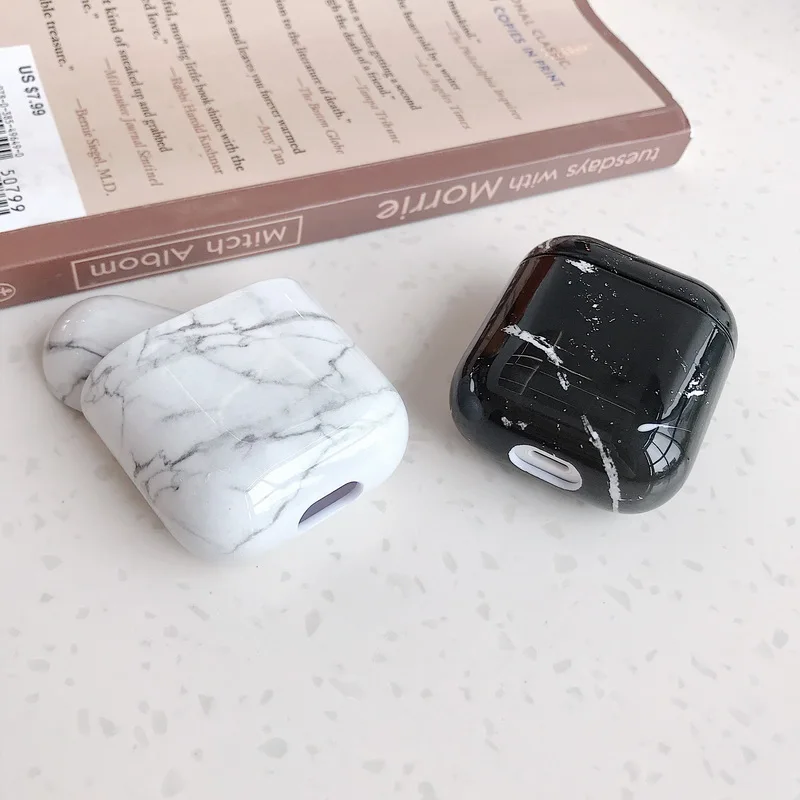 Для гарнитура для Airpods протектор противоударный Мраморный Узор Жесткий чехол Чехол для зарядки наушники чехол s для Airpods 1st 2nd сумка