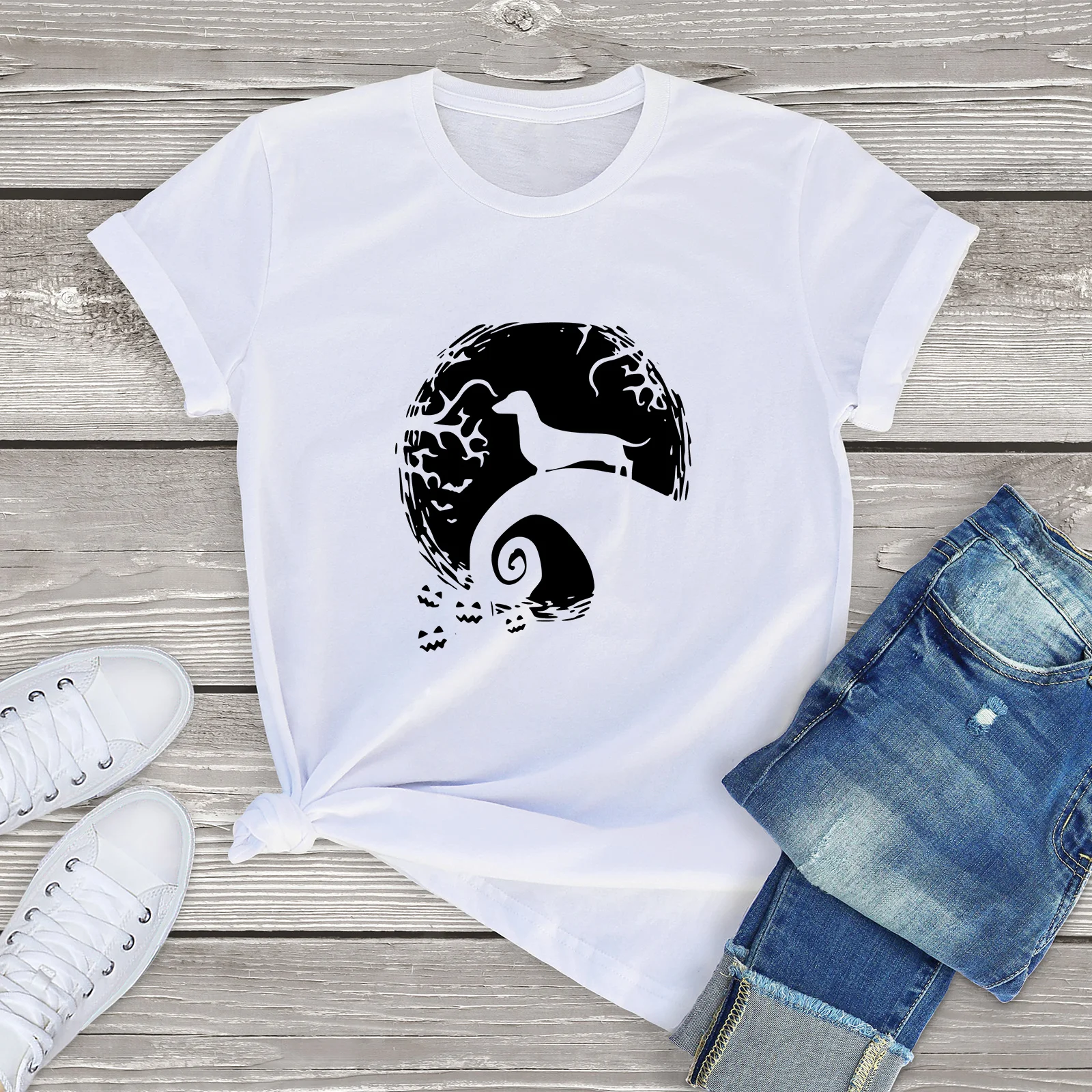 

Funny Women's T-Shirt The Moon And Dachshund Dogs Halloween Print Short Sleeve Funny Unisex T-Shirt Cotton Harajuku Tee Oversize
