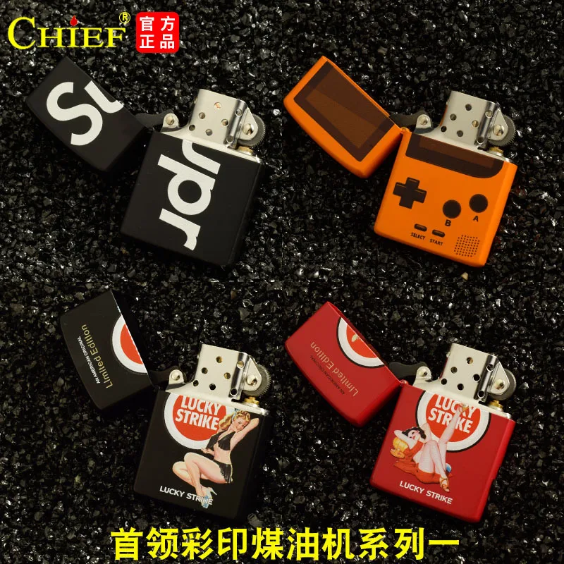 

Модная брендовая зажигалка с цветным принтом, латунный корпус, Белая Стальная подкладка, керосиновая Зажигалка старого образца, мужской по...